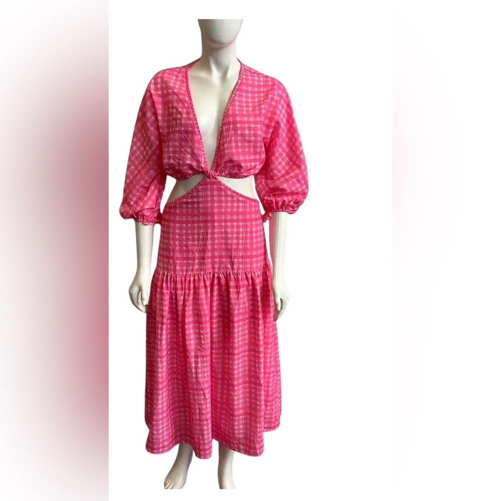 Pink Plaid Cutout Dress
